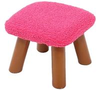 Ottoman Footstool - Solid Wood Shoe Bench Low Footstools for Living Room & Bedroom Teddy Velvet Upholstered Stool 2 Sizes 4 Colors (Rosa & More)