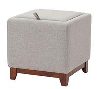Ottoman Footstool with Storage Square Soft Upholstered Ottoman with Footrest Wooden Legs Versatile Grey Footrest for Sofa & Living Room