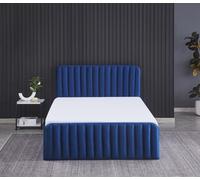 Ottoman Gas Lift Storage Bed 4ft6 Double with 1 Mattress Blue Velvet Bedroom KOSY KOALA Blue Double