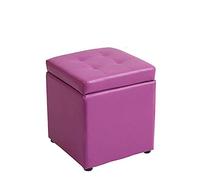 Ottoman Leather Footstool,Square Storage Stool Modern Minimalist Living Room Sofa Foot Stools Solid Wood Small Seat Chair Non-Slip Waterproof,Orange,Purple