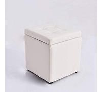 Ottoman Leather Footstool,Square Storage Stool Modern Minimalist Living Room Sofa Foot Stools Solid Wood Small Seat Chair Non-Slip Waterproof,Orange,White
