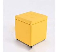 Ottoman Leather Footstool,Square Storage Stool Modern Minimalist Living Room Sofa Foot Stools Solid Wood Small Seat Chair Non-Slip Waterproof,Orange,Yellow