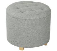Ottoman Round 45x41cm Dark Grey Teddy Fleece Storage Stool Button-TuftedPineLegs