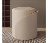 Ottoman, Round Footstool, Leather Foot Rest, Upholstered Vanity Chair, Modern Small Ottomans for Living Room, Entryway, Bedroom (White)