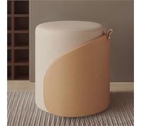 Ottoman, Round Footstool, Leather Foot Rest, Upholstered Vanity Chair, Modern Small Ottomans for Living Room, Entryway, Bedroom (Beige)