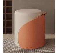 Ottoman, Round Footstool, Leather Foot Rest, Upholstered Vanity Chair, Modern Small Ottomans for Living Room, Entryway, Bedroom (Orange)