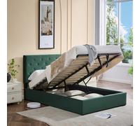 Ottoman Storage Bed Frame With Underbed Storage, Adjustable Button Headboard