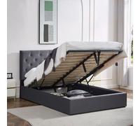 Ottoman Storage Bed Frame With Underbed Storage, Adjustable Button Headboard