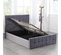 Ottoman Storage Bed grey 4ft 6 small double velvet and 1 Mattress cushioned bedroom
