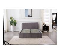 Ottoman Storage Bed grey small double 4ft line pattern fabric velvet and 1 Mattress bedroom furniture