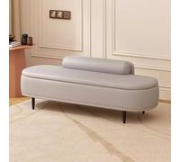 Ottoman Storage Bench with Seat,Entryway Storage Box,Modern End of Bed Bench Living Room Bench with Lumbar Pillow Faux Leather Footrest Stool(Light Grey,80cm)