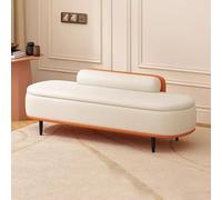 LEIYTFE Ottoman Storage Bench with Seat,Entryway Storage Box,Modern End of Bed Bench Living Room Bench with Lumbar Pillow Faux Leather Footrest Stool(Beige+Orange,80cm)