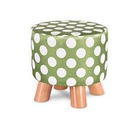 Ottomans Foot Stool Shoe Change Stool Fruit Stool Wooden Leg Footstool Round Foot Stools Ottomans for Living Room Ottomans for The Bedroom, Green dot-28x28x25cm