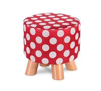 Ottomans Foot Stool Shoe Change Stool Fruit Stool Wooden Leg Footstool Round Foot Stools Ottomans for Living Room Ottomans for The Bedroom, red dot-28x28x25cm