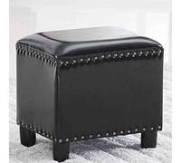 Ottomans Stools Footrest Small Square Stool Pu Leather Seat Chair Footstool for Living Room Bedroom Solid Wood Stool Foot Rest Stool/Bronze Black/32 * 26 * 35Cm
