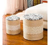 Ottomans Stools Ottoman Footstool Storage Stool Rest Stool Shoe Change Stool Straw Fabric Stool Ottomans for the Bedroom Ottomans for Living Room,Round Shape/round Sa/38 * 43Cm