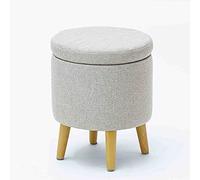 Ottomans Stools round Storage Footstool, Fine Cotton Linen Cushion Footrest Stool Upholstered with Wooden Legs and Tray Lid/off/White