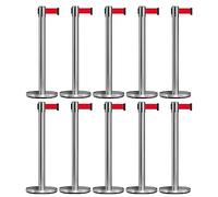 ottostyle.jp Belt Partition, Set of 10, Silver Pole x Red Belt, Guide Pole, 4 Way Connection, Maximum Length 73.8 inches (187 cm), Personnel Organization, Guidance