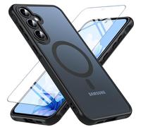 ottpluscase for Samsung A55 5G Phone Case with Tempered Glass Screen Protector,[Shockproof Military Grade], Magnetic Translucent Matte Back Slim Bumper Cover Case for Samsung Galaxy A55, Black