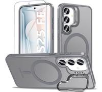 ottpluscase Magnetic & Stand for Samsung Galaxy S25 FE Case with Screen Protector, Fit for MagSafe, Military Grade Shockproof, Translucent Matte Back Slim Phone Cover,Gray