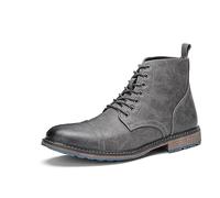 ottspu Ankle Boots for Men Casual Faux Leather Mens Boots Retro Lace Up Motorcycle Boots,Grey,8 UK
