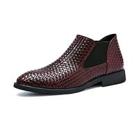 ottspu Burgundy,8 UK, Chelsea Boots for Men's PU Leather Weave Oxford Ankle Boots Casual & Dress Men's Dress Boots
