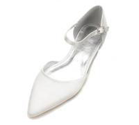 ottspu Comfortable Satin Pointed Toe Flats for Women Ankle Straps Wedding Flats for Bride Shoes Evening Party Guest Shoes for Women Dressy Low Heel,Ivory,3 UK