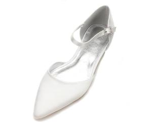 ottspu Comfortable Satin Pointed Toe Flats for Women Ankle Straps Wedding Flats for Bride Shoes Evening Party Guest Shoes for Women Dressy Low Heel,Ivory,3 UK
