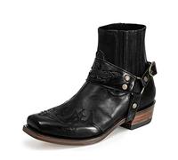 ottspu Cowboy Boots for Men Booties Ankle Cowboy Western Boots Stitched Embroidered Squared Toe Short Chunky Classic,Black,8 UK