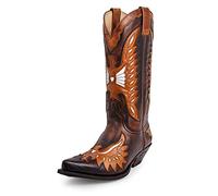 ottspu Cowboy Boots Mens Pointed Toe PU Leahter Wide Calf Western Boots,Brown,9 UK