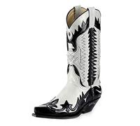 ottspu Cowboy Boots Womens Mens Pointed Toe Embroidery PU Leahter Wide Calf Western Boots,Black and White,9 UK