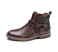 ottspu Dark Brown,9 UK, Ankle Boots Men Leather Captain Cap Toe Casual Boots Comfortable Stylish Zipper Boot for Men Size