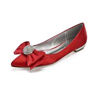 ottspu Flats Shoes Women Bow Rhinestone Wedding Flats Comfort Pointed Toe Ballet Flat Shoe Low Heel Dress Shoes Sparkly Flats for Women,Red,5 UK