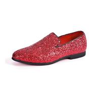 ottspu Men Dress Shoe Prom Slip-On Loafer Oxford Glitter Classic Tuxedo Shoes for Wedding Prom,Red,8 UK