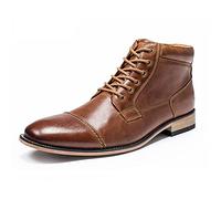 ottspu Men's Black Brown Side Zipper Captain Cap Toe Fur Motorcycle Combat Military Lace-UP Ankle Boot,Brown,14 UK