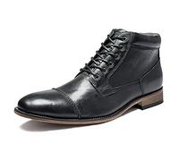 ottspu Men's Black Brown Side Zipper Captain Cap Toe Fur Motorcycle Combat Military Lace-UP Ankle Boot,Black,14 UK