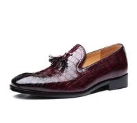 ottspu Mens Casual Classic Crocodile Texture Loafer with Tassel Penny Slip-On Wedding Party Prom Shoes,Burgundy,9 UK