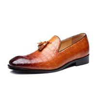 ottspu Mens Casual Classic Crocodile Texture Loafer with Tassel Penny Slip-On Wedding Party Prom Shoes,Brown,8 UK