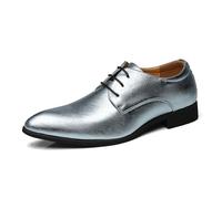 ottspu Mens Faux Patent Leather Classic Lace-Up Formal Oxford Tuxedo Dress Shoes Men Wedding Shoe,Silver,8 UK