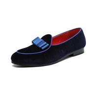 ottspu Men's Loafers Velvet Bow Slip on Dress Penny Loafers Party Wedding Prom Shoes,Blue,9 UK