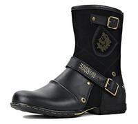 ottspu Men's Mide Calf Western Boots Work Cowboy Boots Zipper Up Motorcycle Boots Men Fashion Ankle Boots,Black,9.5 UK
