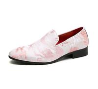 ottspu Pink,11 UK, Men Embroidery Shoes Chinese Style Loong-Printed Men's Loafers Wedding and Party Smoking Slippers