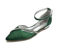 ottspu Satin Rhinestones Wedding Shoes for Bride Flats Pointed Toe Formal Dress Shoes Flats,Green,5 UK