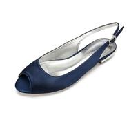 ottspu Wedding Shoes for Bride Flat Sandals Peep Toe Bridal Shoes Flat Wedding Sandals,Navy,7 UK