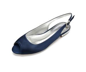 ottspu Wedding Shoes for Bride Flat Sandals Peep Toe Bridal Shoes Flat Wedding Sandals,Navy,7 UK