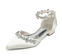 ottspu Women Satin Wedding Shoes for Bride Flats Pointed Toe Crystals Party Dress Bridesmaid Shoes,Ivory,9 UK