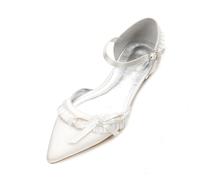 ottspu Women's Bow Ivory Flat Wedding Shoes for Bride Satin Pointed Toe Comfortable Bridal Dress Shoes,Ivory,3 UK