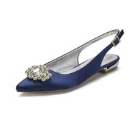 ottspu Women's Pointed Toe Saitn Wedding Shoes for Bride Flats Comfortable Slingback Bridal Flats Evening Prom Party Dress Shoes Pumps,Navy,4 UK