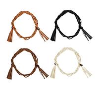 OTTYMO 4 PCS Women's Thin Braided Belt Women's Skinny Tassel Waist Belt Fashion Thin Braided Waist Tassel Trendy Dress Belts Braided Waist Belt for Dress and Shirt Pants (Black camel beige brown)