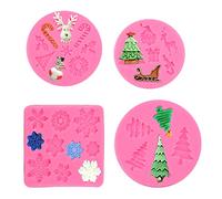 OTTYMO 4Pcs Silicone Fondant Cake Moulds 30 Pattens Christmas 3D Silicone Baking Moulds Snowflake Christmas Tree Elk Santa Candy Chocolate Molds for Xmas Birthday Supplies Desserts Cake Decoration